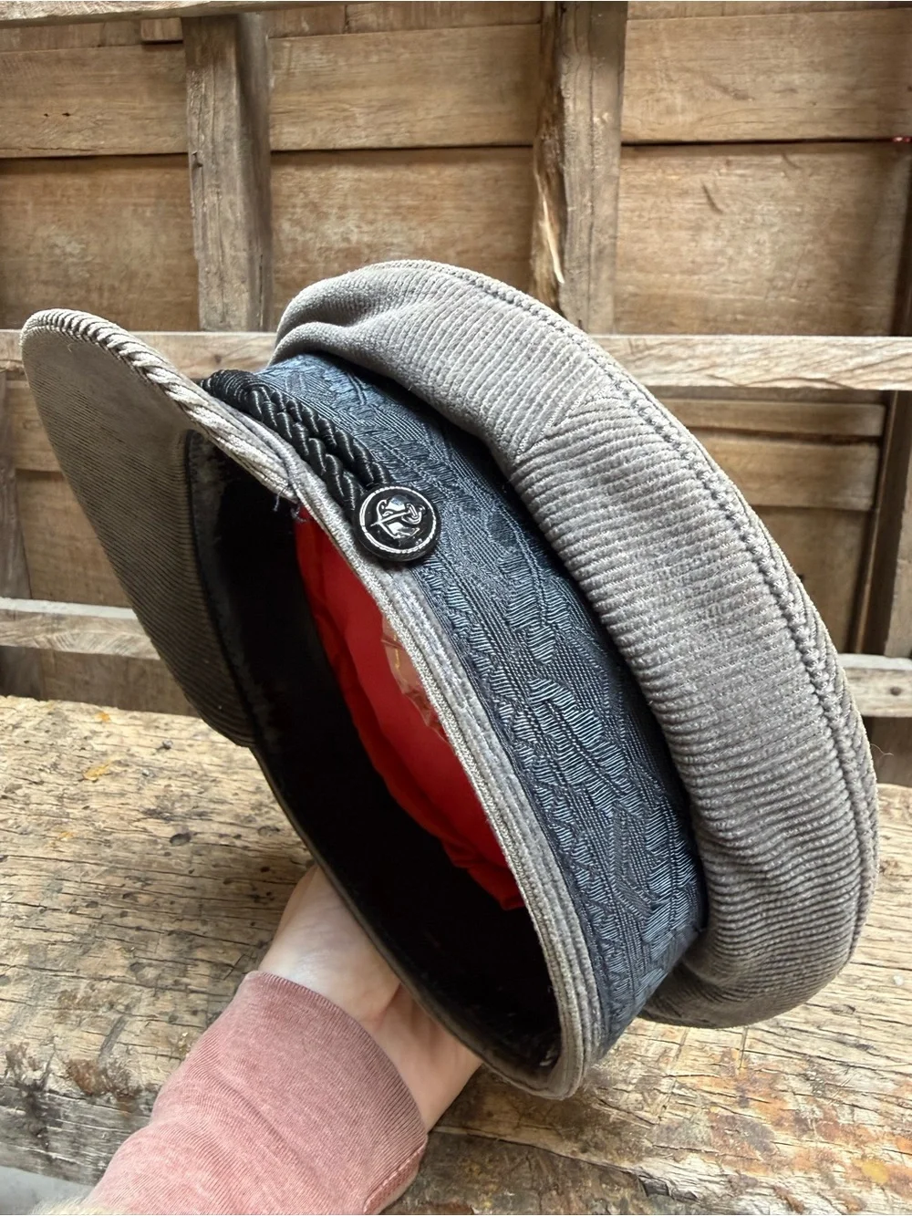 Vintage Gray Corduroy Prinz Heinrich Mütze Sailor Captains Cap Hat XS Boys Kids